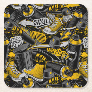 Retro Graffiti Urban Street Pattern Rechteckiger Pappuntersetzer