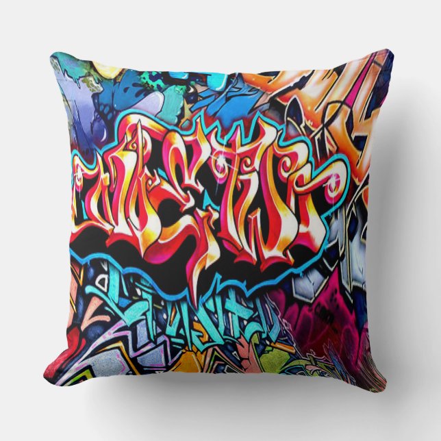 Retro Graffiti Wortart Kuppelkissen Kissen (Vorderseite)