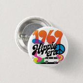 Retro-Grafik aus der Hippie-Ära 1969 mit Friedenss Button (Vorne & Hinten)