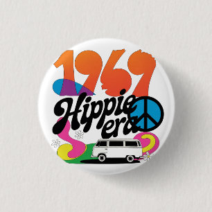 Retro-Grafik aus der Hippie-Ära 1969 mit Friedenss Button