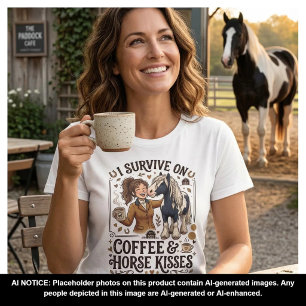 Retro Grafik mit Kaffee trinkendem Pferd, das Küss T-Shirt