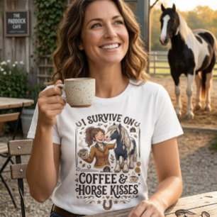 Retro Grafik mit Kaffee trinkendem Pferd, das Küss T-Shirt