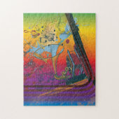 Retro Grammophon auf Hintergrund mit Regenbogenfar Puzzle (Vertikal)