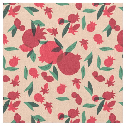 Retro-Granatfrüchte-Blätter botanisch Stoff (Nahaufnahme)