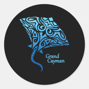 Retro Grand Cayman Islands Stammes-Stachelrochen S Runder Aufkleber