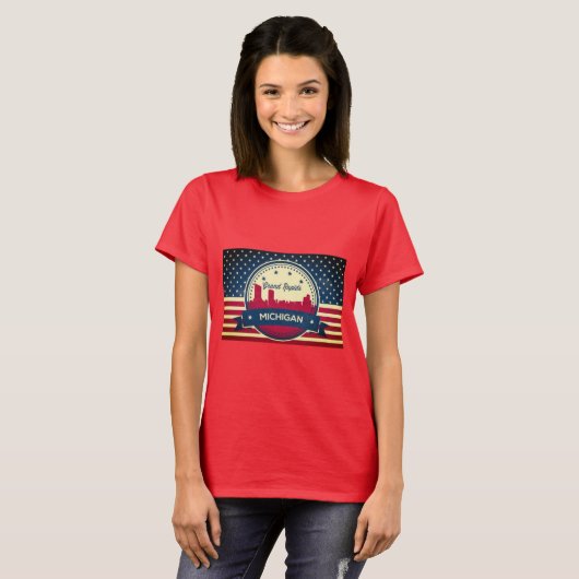 Retro Grand Rapids Michigan Skyline T-Shirt (Vorne ganz)