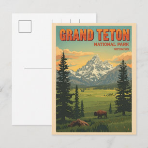 Retro Grand Teton Nationalpark Wyoming Vintage Feiertagspostkarte