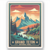 Retro Grand Teton Wandern T - Shirt Aufkleber (Vorderseite)
