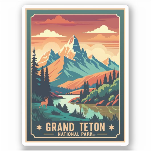Retro Grand Teton Wandern T - Shirt Aufkleber (Vorderseite)