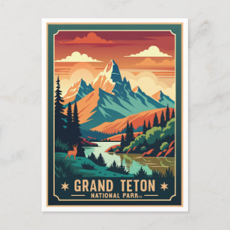 Retro Grand Teton Wandern T - Shirt Postkarte