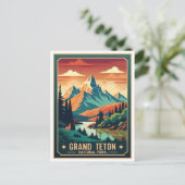 Retro Grand Teton Wandern T - Shirt Postkarte (Stehend Vorderseite)