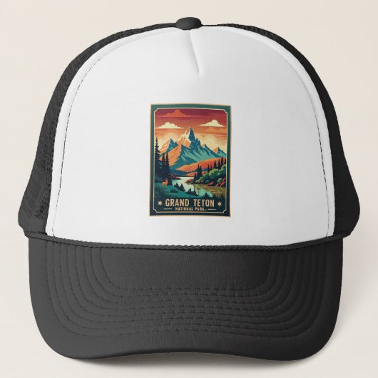 Retro Grand Teton Wandern T - Shirt Truckerkappe (Vorderseite)