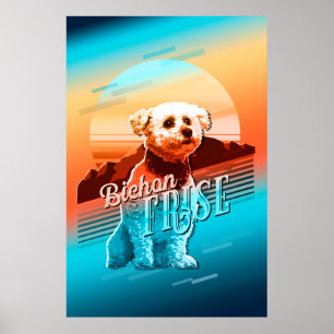 Retro Graphic Bichon Frise Multi-Color ID754 Poster