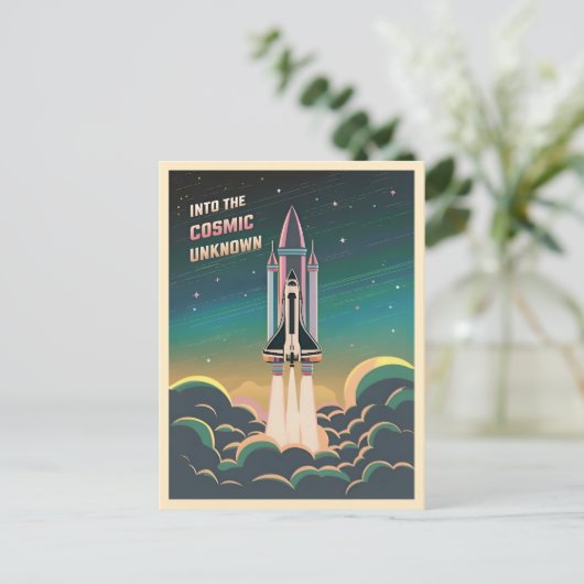Retro Graphic LoFi Cosmic Retrowave Space Shuttle Postkarte (Stehend Vorderseite)