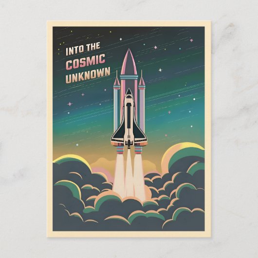 Retro Graphic LoFi Cosmic Retrowave Space Shuttle Postkarte (Vorderseite)
