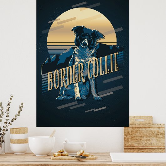 Retro Graphics Border Collie Blue ID754 Poster (Küche)