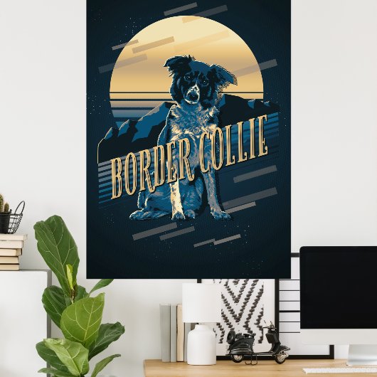 Retro Graphics Border Collie Blue ID754 Poster (Heimbüro)