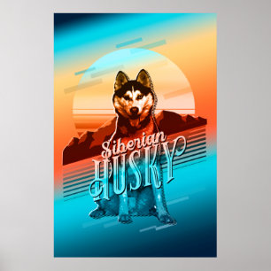Retro Graphics Siberian Husky Multi-Color ID754 Poster