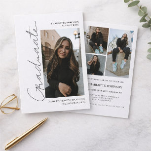 Retro-Grau-Absolventenfoto Abschlussfeier Einladung