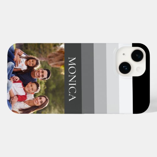 Retro Grau Black Stripe Foto Monogramm Case-Mate iPhone Hülle (Rückseite (Horizontal))