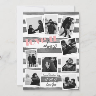 Retro grau Custom 9 Couple Fotos "Liebe u immer" Feiertagskarte