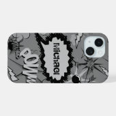 Retro Grau Custom Comic Book Pattern Personalisier iPhone 15 Hülle (Rückseite (Horizontal))