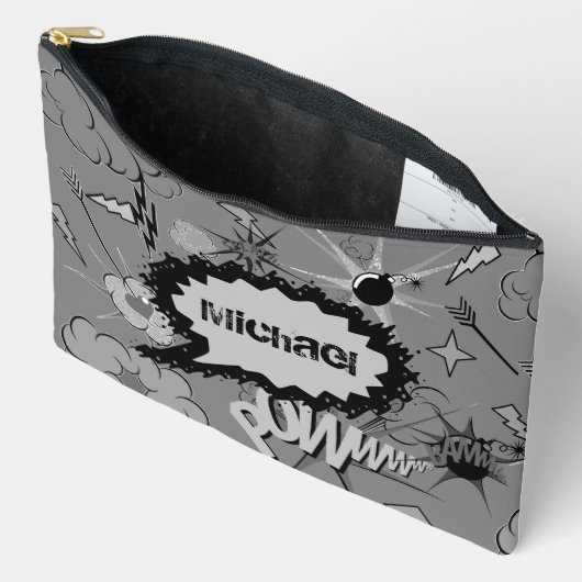 Retro Grau Custom Comic Book Pattern Personalisier Zubehörtasche (Offen)