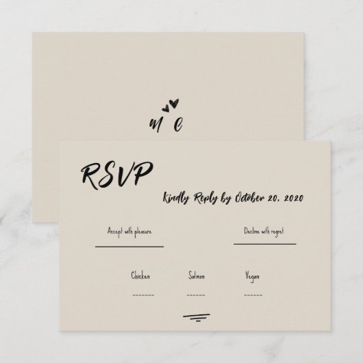 Retro-Grau Handgeschriebene Kritzel-Hochzeits-RSVP RSVP Karte (Vorne/Hinten)