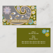 Retro grau, Olivgrün paisley motif floral Visitenkarte (Vorne/Hinten)