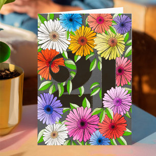 Retro Grau Personalisierte 21. Geburtstags-Blumenk Karte