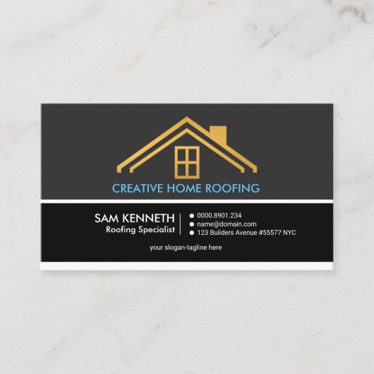 Retro Grau schattiert Spalten-GoldZuhauseRoofer Visitenkarte (Vorderseite)