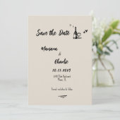 Retro Graue Handgezeichnete Illustrierte Hochzeit Save The Date (Stehend Vorderseite)