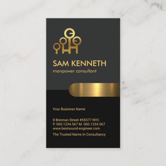 Retro Grauer Schwarzer Kolonne Manpower Berater Visitenkarte (Vorderseite)