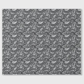 Retro graues und schwarzes Paisley-Muster Geschenkpapier (Flach)