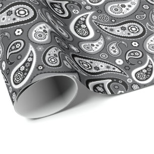 Retro graues und schwarzes Paisley-Muster Geschenkpapier