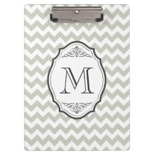 Retro graues Zickzack Monogramm mit elegantem Klemmbrett