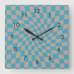 Retro Graurosa Karo Warped Checkered Dorm Quadratische Wanduhr