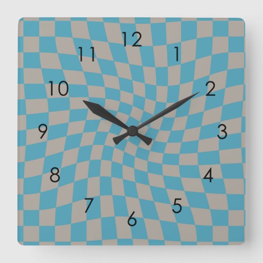 Retro Graurosa Karo Warped Checkered Dorm Quadratische Wanduhr (Vorderseite)