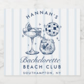 Retro Gray & Blue Streifen Bachelorette Sparkling Schaumweinetikett (Einzelnes Label)