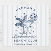 Retro Gray & Blue Streifen Bachelorette Sparkling Schaumweinetikett (Einzelnes Label)