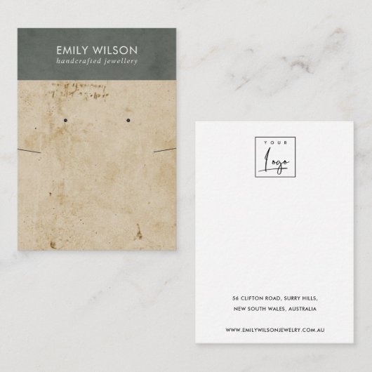 RETRO GRAY PAPER TEXTURE NECKLACE EARRING DISPLAY VISITENKARTE (Vorne/Hinten)