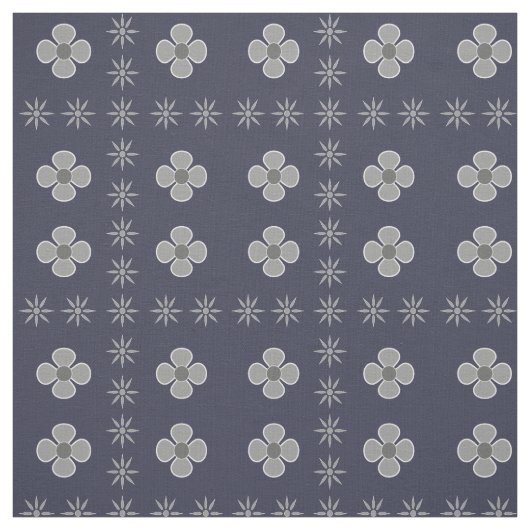 Retro Gray Scandi Floral Print Stoff (Muster)
