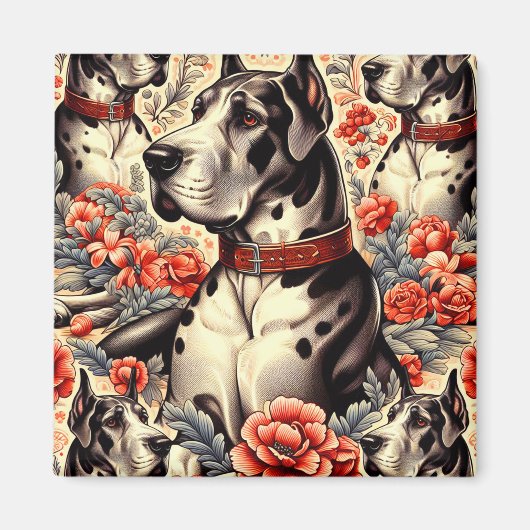 Retro Great Dane Illustration Magnet (Vorne)