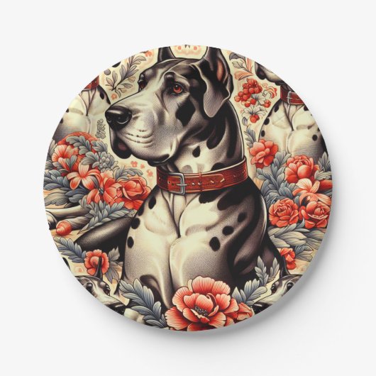Retro Great Dane Illustration Pappteller (Vorderseite)