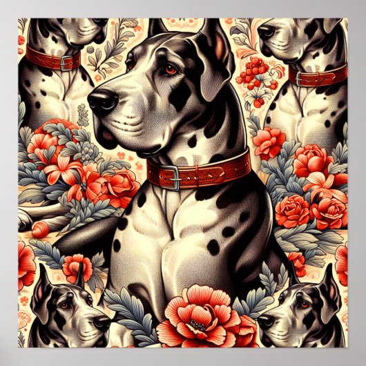 Retro Great Dane Illustration Poster (Vorne)