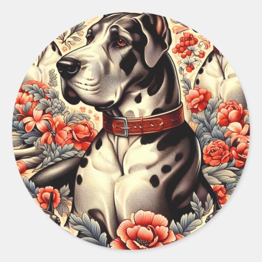 Retro Great Dane Illustration Runder Aufkleber (Vorderseite)