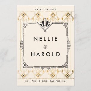 Retro Great Gatsby Art Deco Foto Speichern Sie die Save The Date