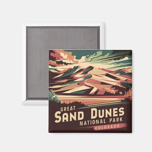 Retro Great Sand Dunes National Park Magnet (Vorderseite/Rückseite)