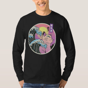 Retro Great Wave Japanisch Vaporwave Cat 90's Aest T-Shirt