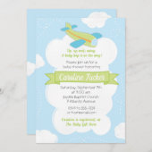 Retro Green Airplane Babydusche Einladung (Vorne/Hinten)
